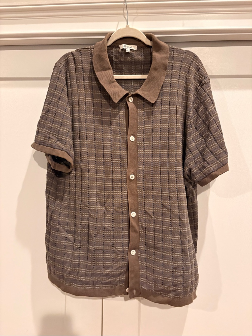 Madewell Brown Plaid Knit Top with Blue Accents